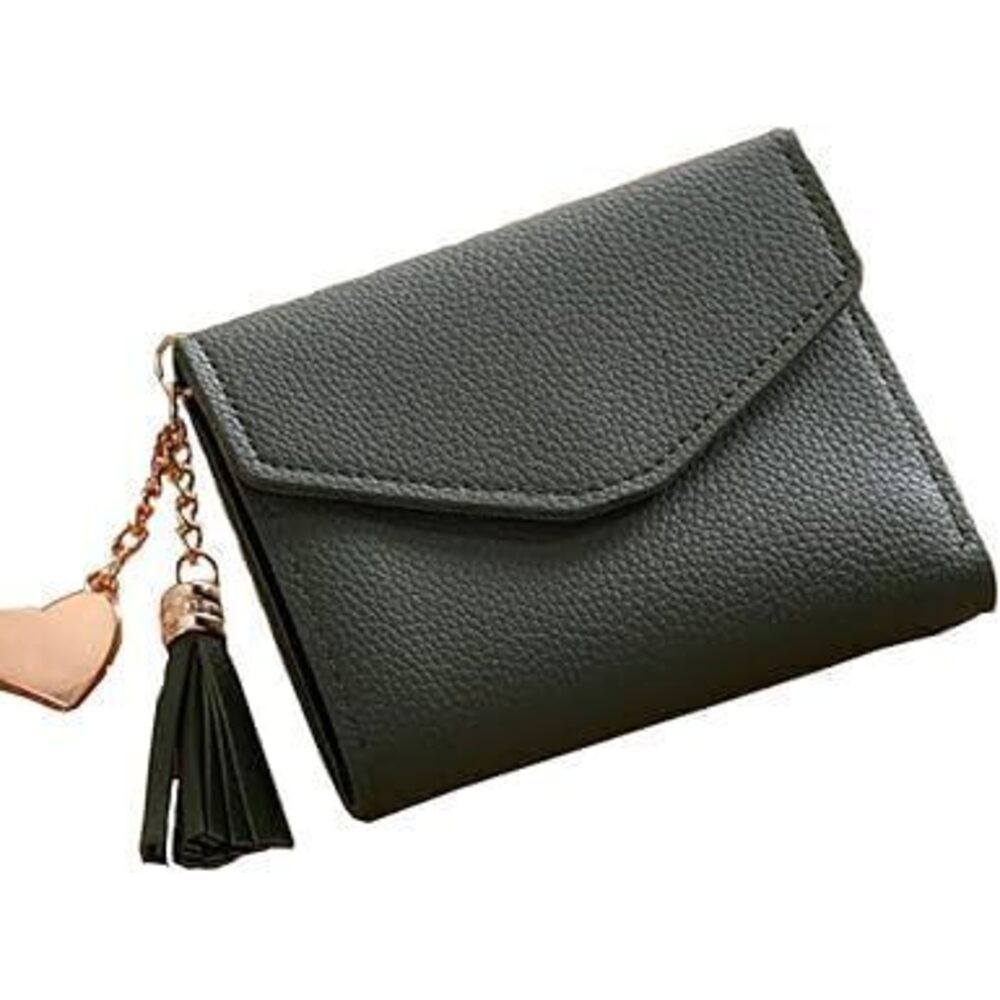 8653 Small Dark Green Synthetic Leather Wallet Girls Credit Card Holder